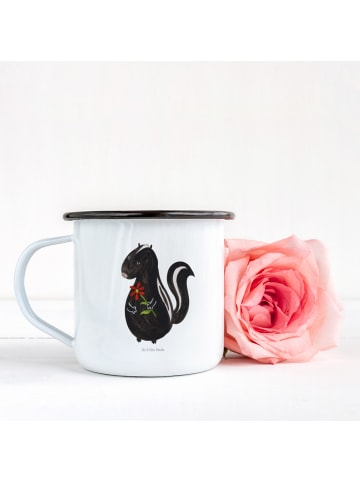 Mr. & Mrs. Panda Emaille Tasse Stinktier Blume ohne Spruch in Weiß