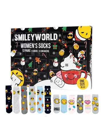 Smiley World Smileyworld Socken Adventskalender mit 12 Paar kurz und lang in Mehrfarbig