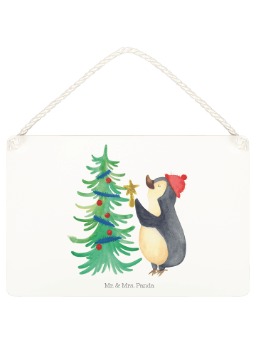 Mr. & Mrs. Panda Deko Schild Pinguin Weihnachtsbaum ohne Spruch in Weiß