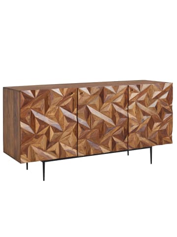 KADIMA DESIGN Sideboard "Metallux", Sheesham-Holz, 3D-Oberfläche, Braun, Modern