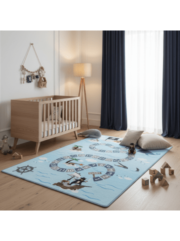 KADIMA DESIGN Teppich Kinder Flachgewebe Piratenwelt Polyamid Antirutsch Spielzimmer