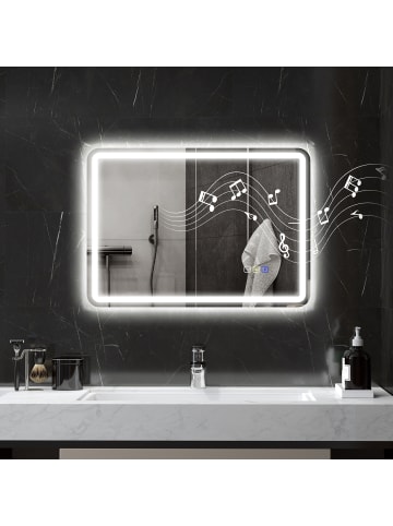 HOMCOM Badezimmerspiegel-90L x 70B x 3,5H cm-Silber