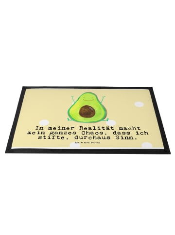 Mr. & Mrs. Panda Gummimatte Avocado Glücklich mit Spruch in Gelb Pastell