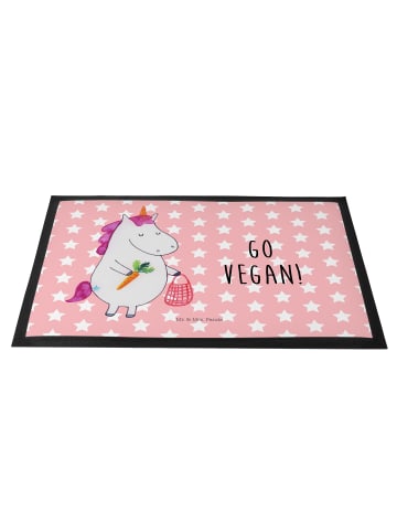 Mr. & Mrs. Panda Fußabstreifer Einhorn Vegan mit Spruch in Rot Pastell