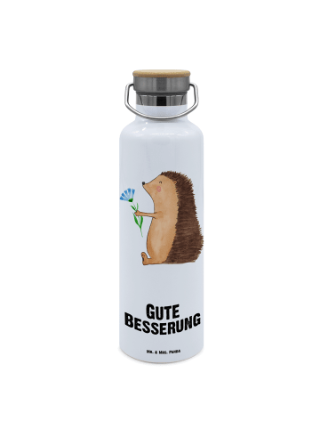 Mr. & Mrs. Panda Getränkeflasche Igel Blumen mit Spruch in Weiß