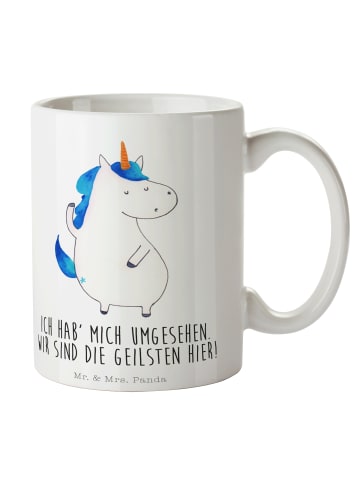 Mr. & Mrs. Panda Bedruckte Tasse Einhorn Mann mit Spruch in Weiß