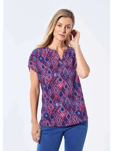 GOLDNER Kurzgröße:  Bluse Bluse mit Tunika Ausschnitt in sangria / blau / gemustert