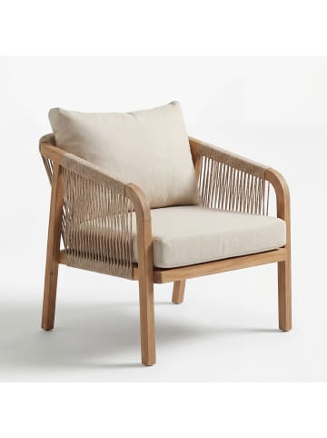 home24 Loungegruppe Mori 3-teilig Typ A in Gestell: Akazie BraunBezug & Geflecht: Beige