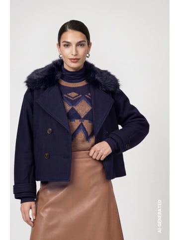 monari Jacke in Wolloptik mit Kunstfell-Reverskragen in Dark Blue
