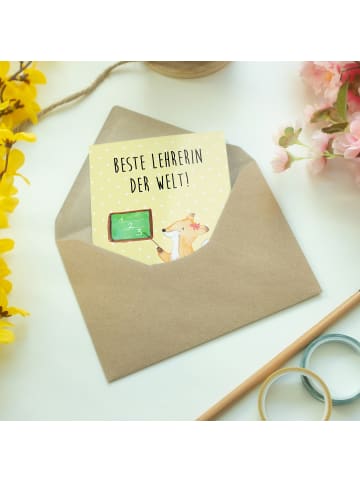 Mr. & Mrs. Panda Grußkarte Fuchs Lehrerin mit Spruch in Gelb Pastell