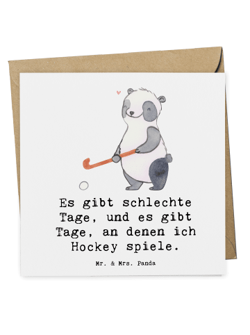Mr. & Mrs. Panda Grußkarte Panda Hockey spielen mit Spruch in Weiß