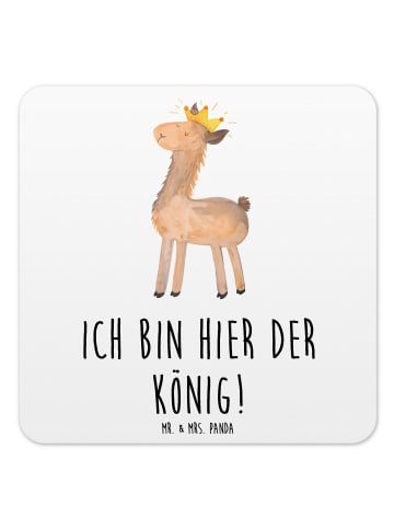 Mr. & Mrs. Panda Getränkeuntersetzer Lama König mit Spruch in Weiß
