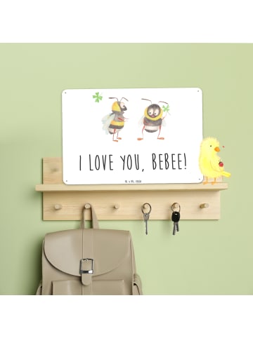 Mr. & Mrs. Panda Blechschild Bienen Paar mit Spruch in Weiß