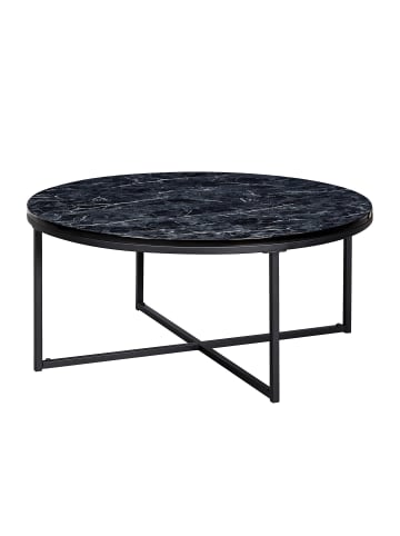 KADIMA DESIGN Runder Couchtisch in Marmor-Optik, 80 cm Durchmesser, Hochglanz in Schwarz