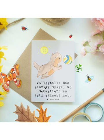 Mr. & Mrs. Panda valentinstagskarte Volleyball Schmettern mit Sp... in Grau Pastell