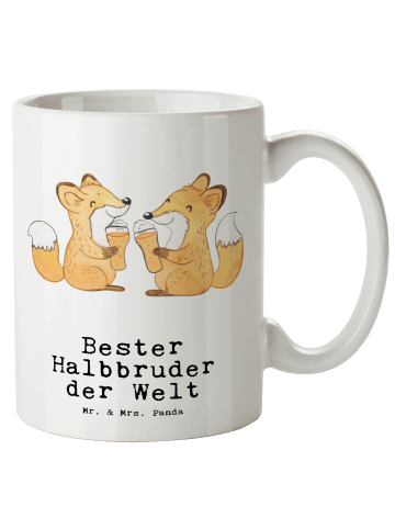 Mr. & Mrs. Panda Steinguttasse Fuchs Bester Halbbruder der Welt ... in Weiß