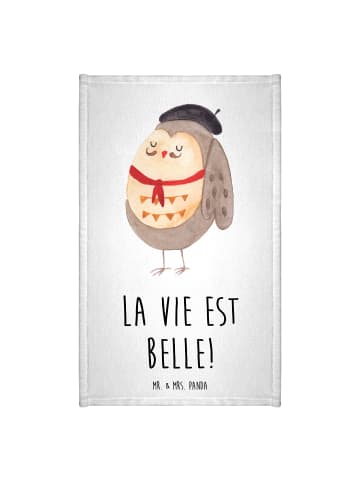 Mr. & Mrs. Panda Gästehandtuch Eule Frankreich mit Spruch in Weiß