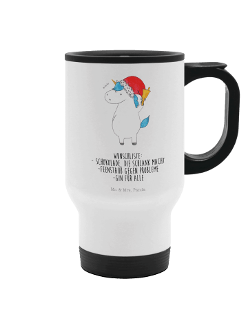 Mr. & Mrs. Panda Kaffeebecher Einhorn Weihnachtsmann mit Spruch in Weiß