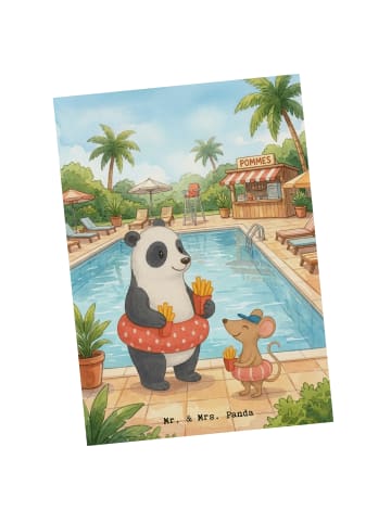 Mr. & Mrs. Panda Postkarte Panda Schwimmbad Pommes Design ohne S... in Weiß