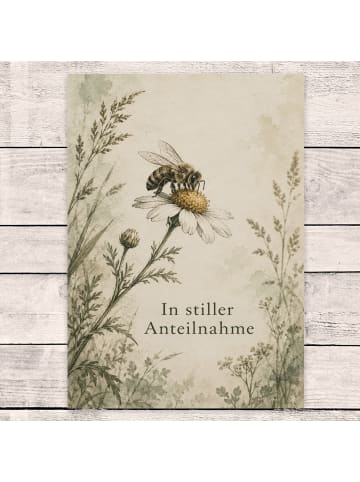 Trauerkärtchen Biene würdevoll Design mit Spruch in Weiß