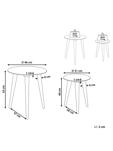 Beliani 2er-Set Beistelltisch BARJU in Weiß/Braun