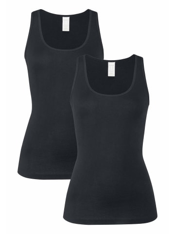 Hessnatur Tanktop Rundhals Fitted 2er-Set in schwarz