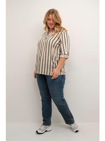 KAFFE curve Langarm-Bluse KCsida in Feather Gray / Black Stripe