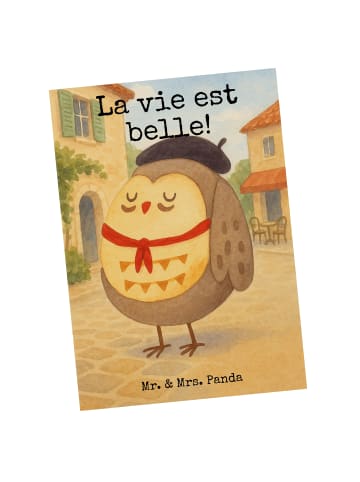 Mr. & Mrs. Panda Ansichtskarte Eule Frankreich Design mit Spruch in Weiß