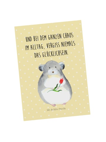 Mr. & Mrs. Panda Postkarte Chinchilla Blume mit Spruch in Gelb Pastell