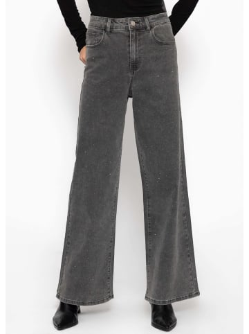 SASSYCLASSY Wide Leg Jeans mit Strasssteinen in Dunkelgrau