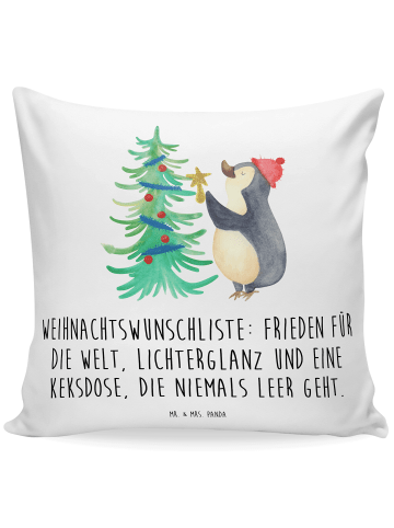 Mr. & Mrs. Panda Kopfkissen Pinguin Weihnachtsbaum mit Spruch in Weiß