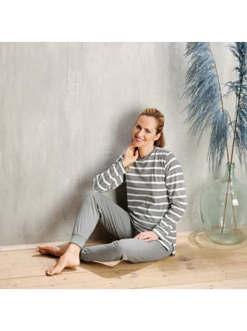 Erwin Müller Single-Jersey Schlafanzug in grau meliert/weiß