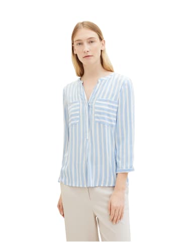 Tom Tailor Gestreifte 3/4 Arm Bluse V-Ausschnitt Tunika Shirt in Blau-3