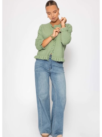 SASSYCLASSY Cardigan mit Rüschen in Salbeigrün