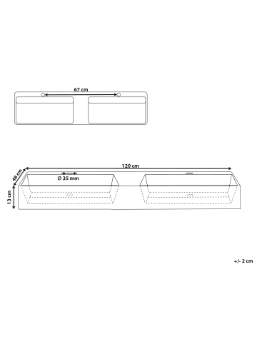 Beliani Waschbecken CUSCO in Weiß - (W) 120 x (H) 13 x (L) 48 cm