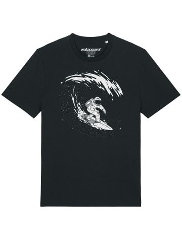 wat? Apparel T-Shirt Surfing Spaceman in Schwarz