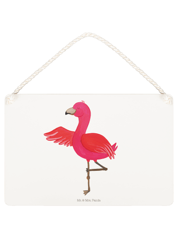 Mr. & Mrs. Panda Schild Flamingo Yoga ohne Spruch in Weiß