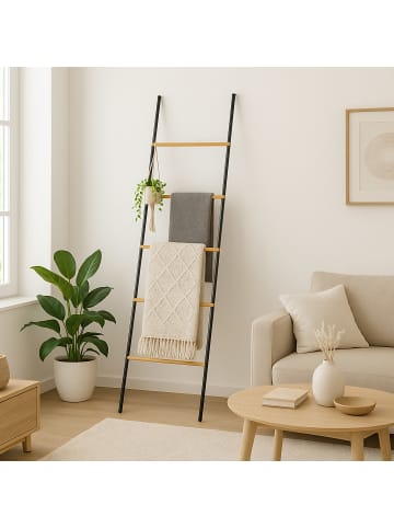 relaxdays Handtuchleiter in Schwarz/ Natur - (B)45 x (H)164 x (T)2 cm
