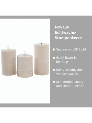 Novaliv 6er Set Led Kerzen 7,5cm ø Kerze flackernde Flamme mit Fernbedingung G in Taupe