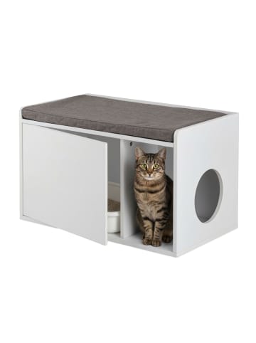 relaxdays Katzenschrank in Weiß/ Grau - (B)75 x (H)45,5 x (T)43 cm