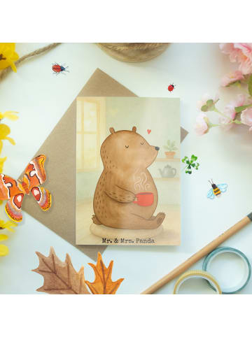Mr. & Mrs. Panda Klappkarte Bär Morgenkaffee Design ohne Spruch in Weiß