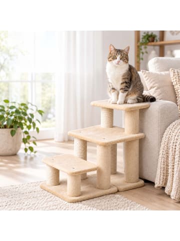 relaxdays Katzentreppe "verstellbar" in Beige - (B)55,5 x (H)52,5 x (T)33 cm