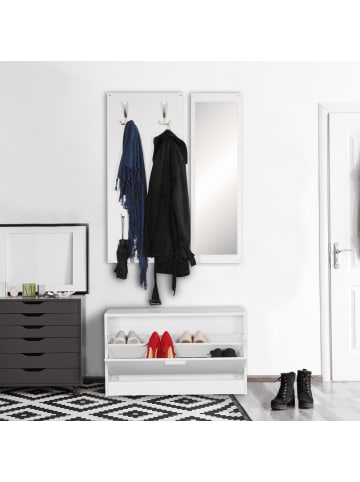 KADIMA DESIGN Wandgarderobe DELFT mit Spiegel, Weiß, 8 Paar Schuhe, 10 Haken in Weiß