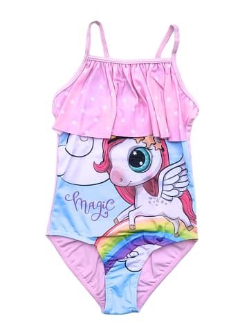 United Essentials Badeanzug mit Rüschen Einhorn in Rosa