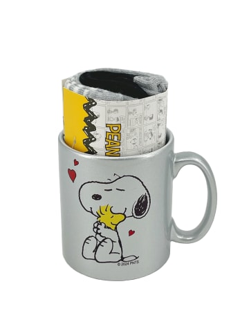 ONOMATO! 2er-Set: Socken und Tasse Peanuts Geschenk-Set in Silber