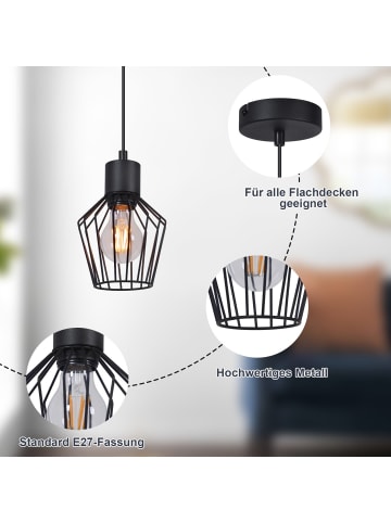 ZMH Pendelleuchte in schwarz 1-flammige E27 rund Vintage Käfigform