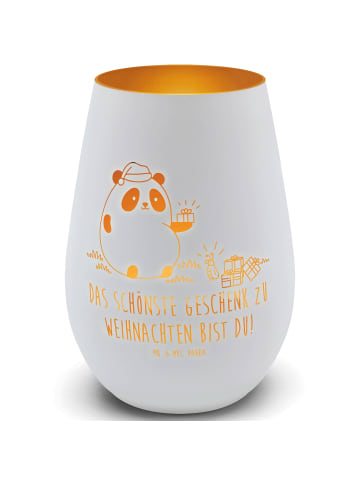 Mr. & Mrs. Panda Gold Windlicht Panda Weihnachtsgeschenk mit Spruch in Weiß