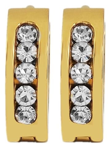 Adeliás Damen Ohrringe – Klappcreole aus Edelstahl mit Strass Steinchen in gold