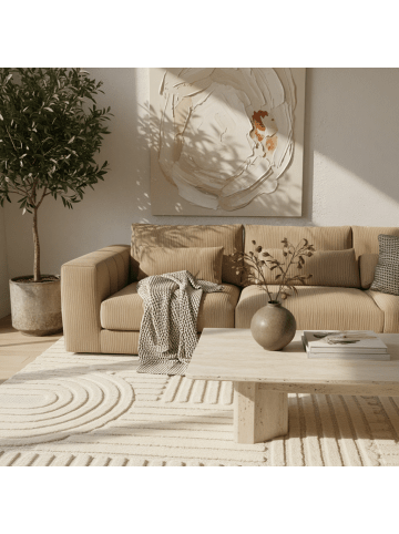 KADIMA DESIGN Teppich 3D Waschbar Skandinavischer Boho RIGI Strapazierfähig in Creme