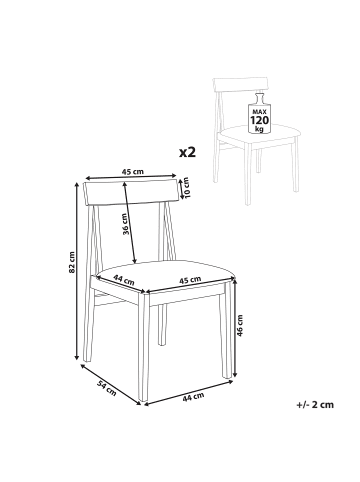 Beliani 2er-Set Esszimmerstuhl ISLE in Beige/Braun
